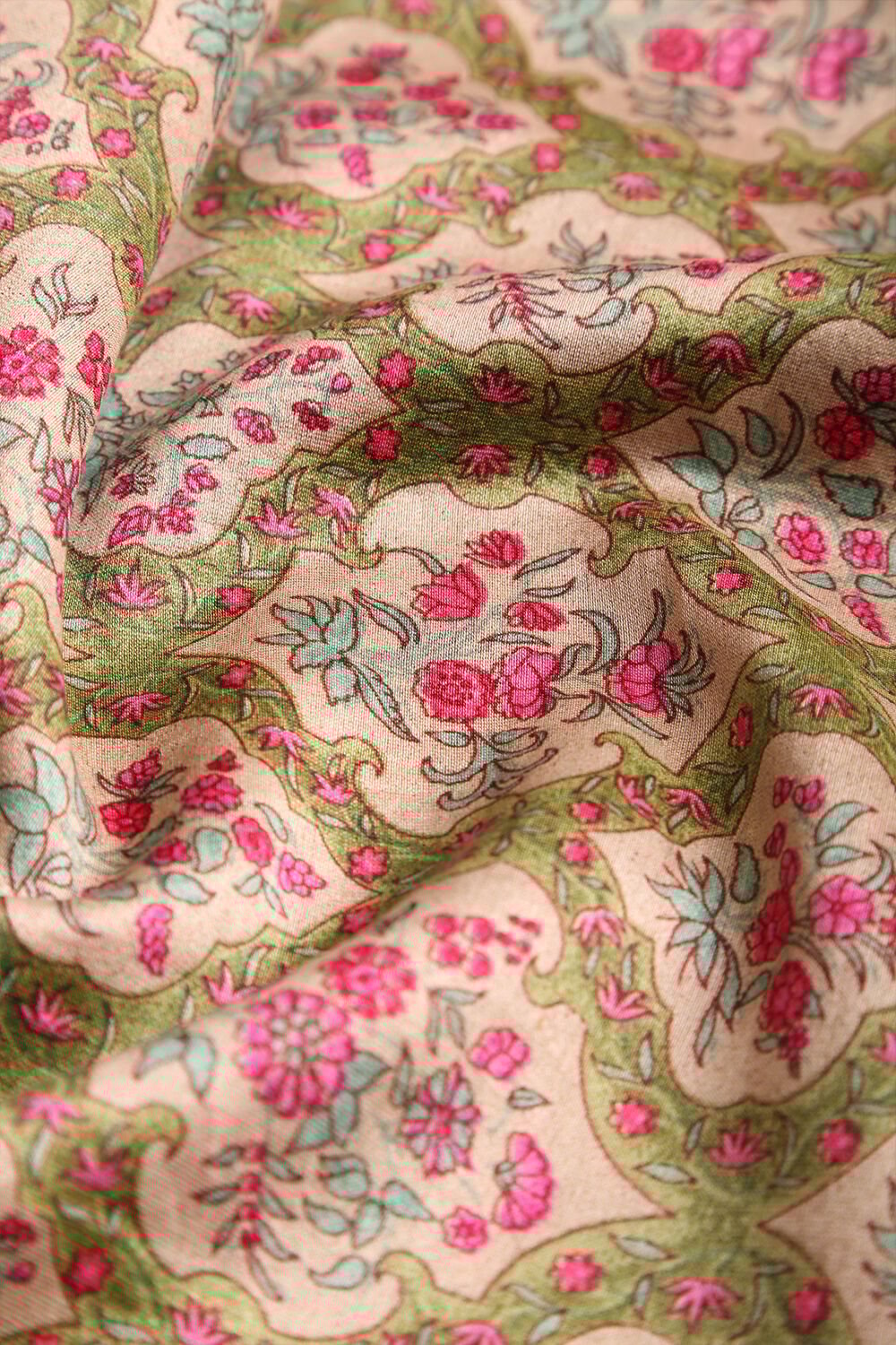 Green Printed Pure Silk Cotton Suit Set image number null