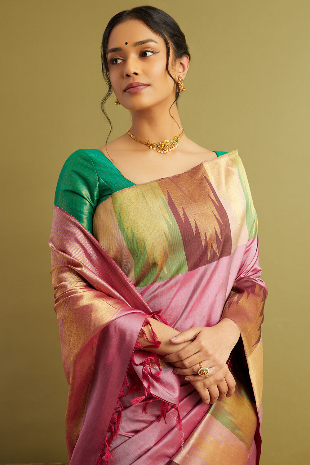 Pink Woven Pure Silk Kanjivaram Saree image number null