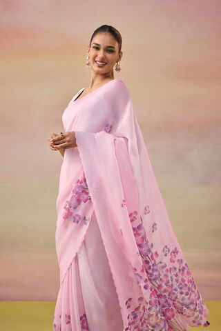 Pink Hand Painted Embroidered Viscose Organza Bengal Saree thumbnail image number null