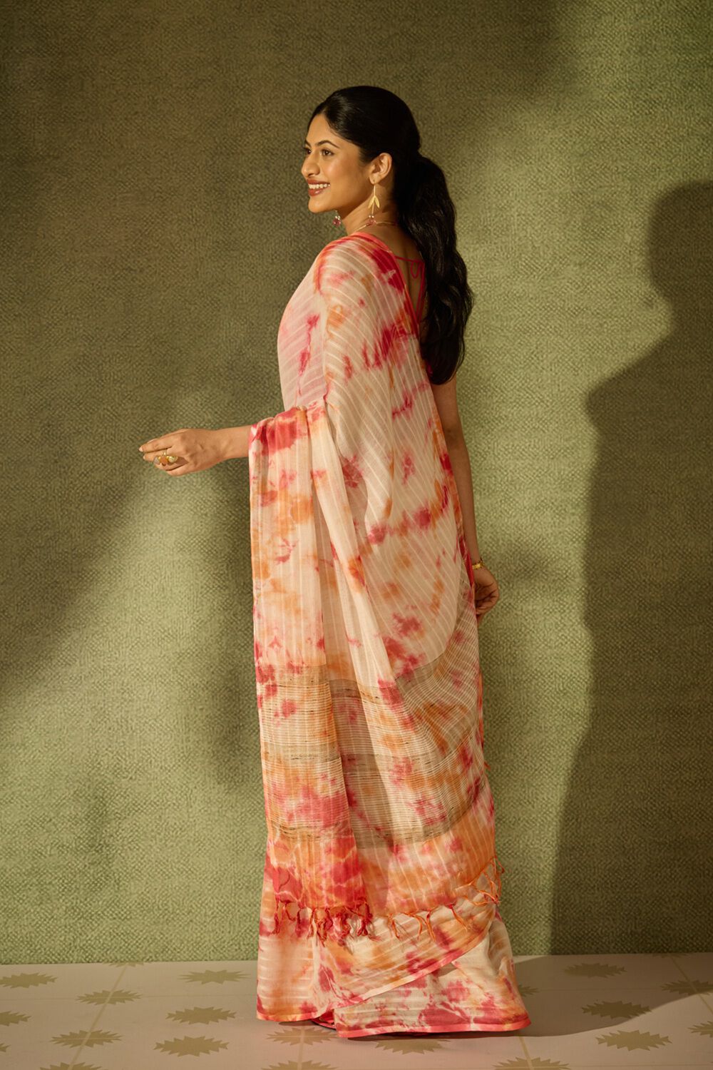 Pink Silk Modal Tie & Dye Saree image number null