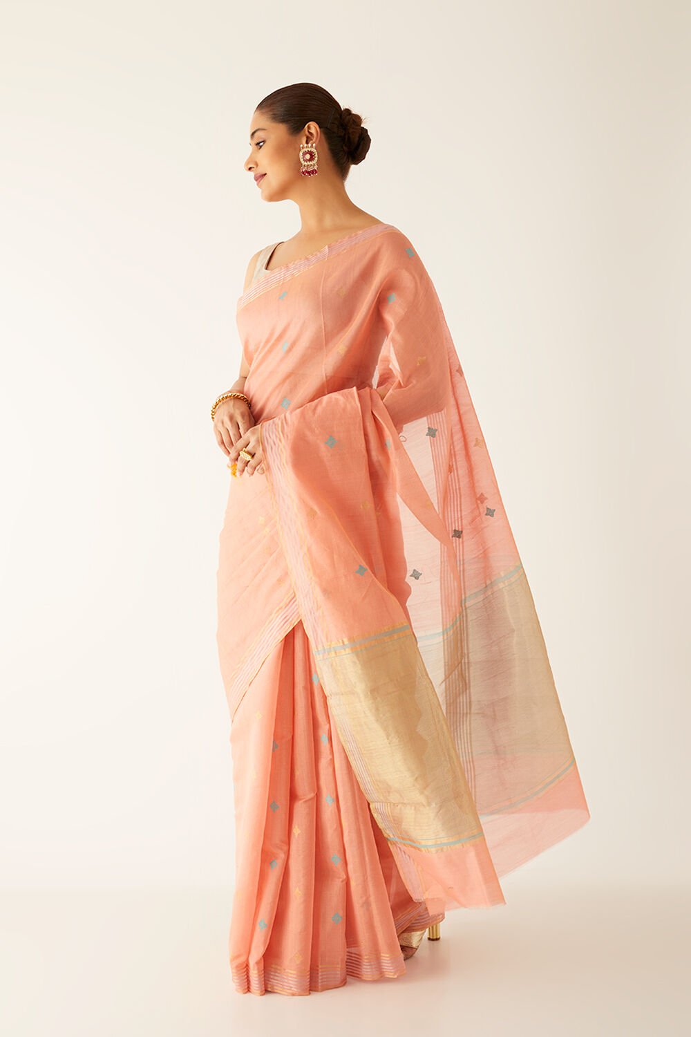 Light Orange Pure Cotton Tissue Chanderi Saree image number null