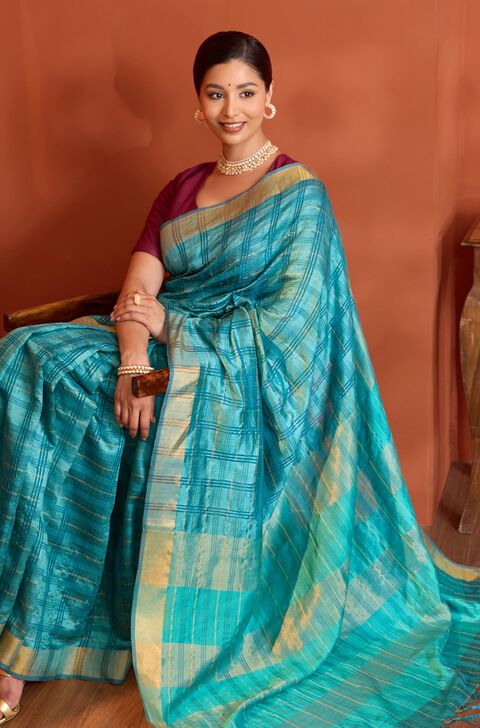 Blue Bhagalpur Woven Pure Tussar Silk Saree