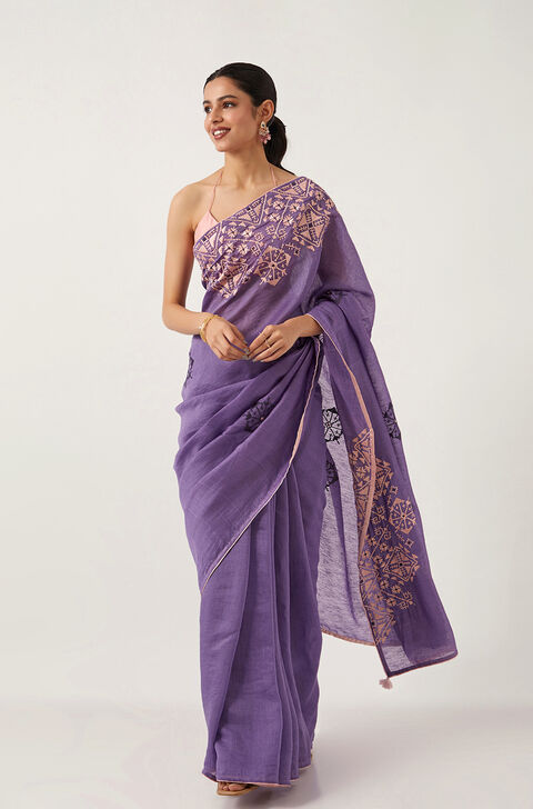 Purple Pure Silk Modal Embroidered Saree