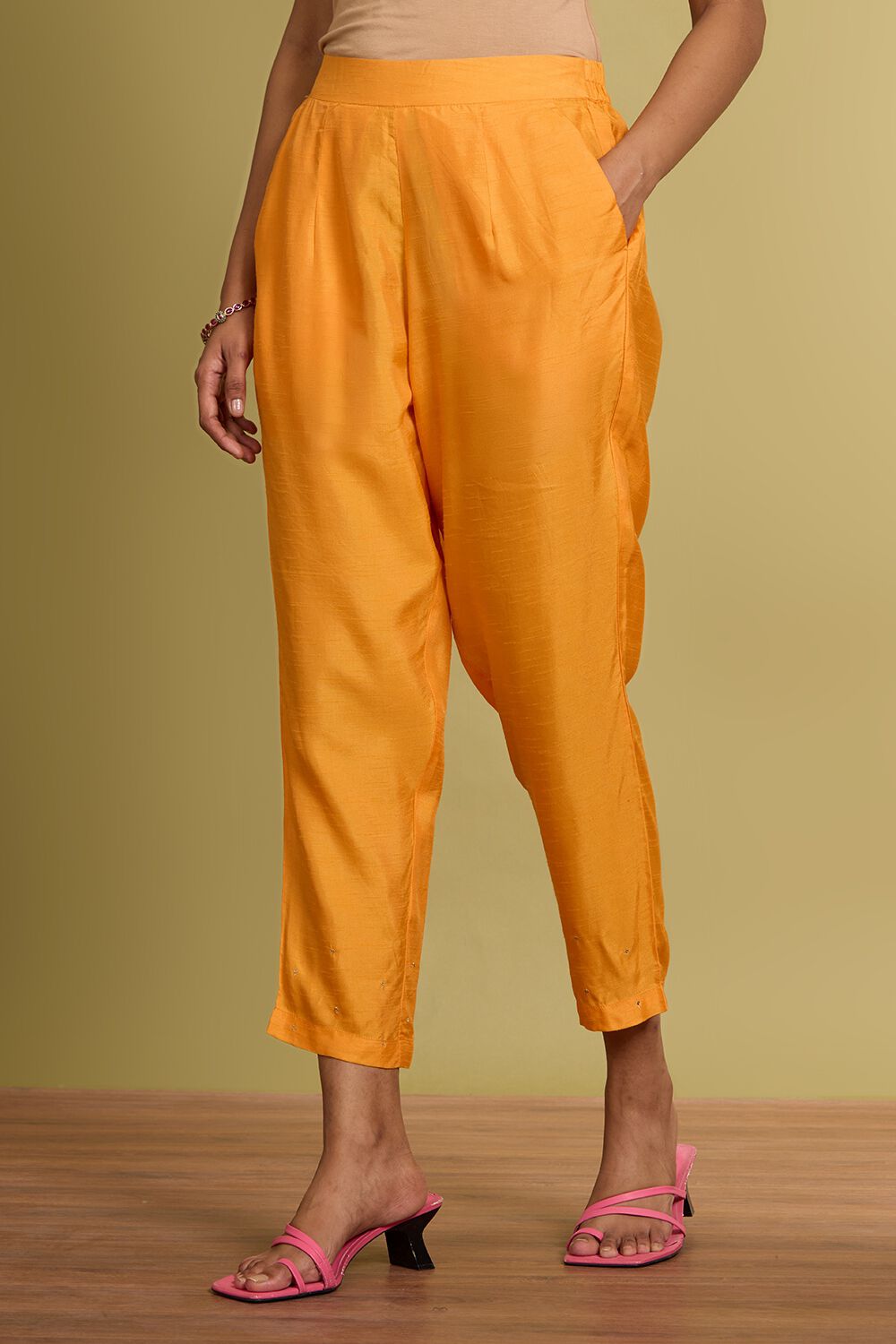 Orange Pure Silk Cotton Embroidered Kurta Set image number null