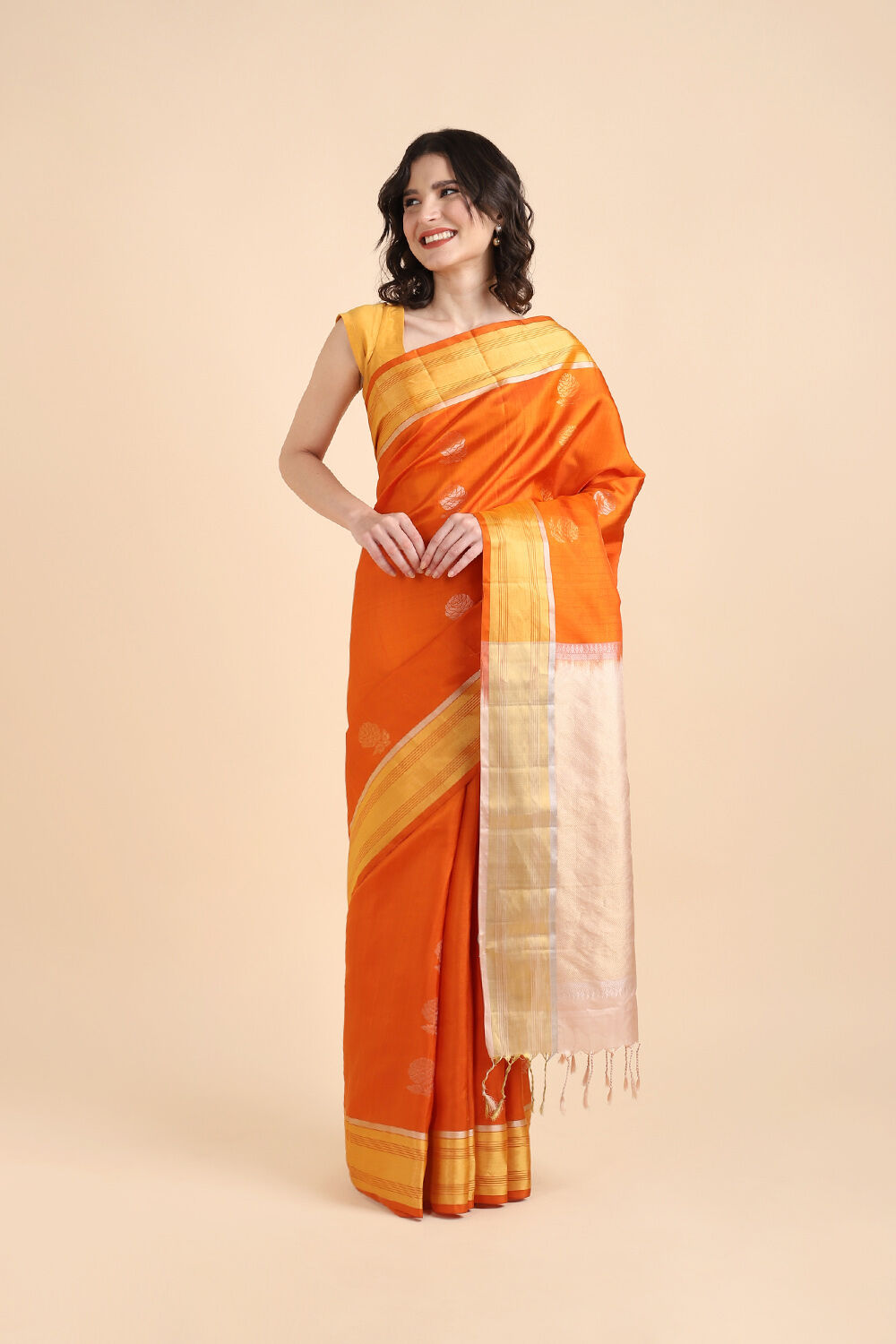 Light Orange Pure Soft Silk Saree image number null