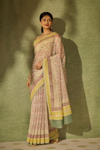 Pink Rajasthan Pure Silk Cotton Printed Sanganeri Saree thumbnail image number null