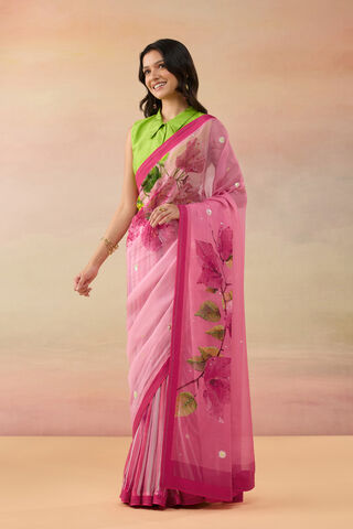 Pink Viscose Organza Embroidered Saree thumbnail image number null