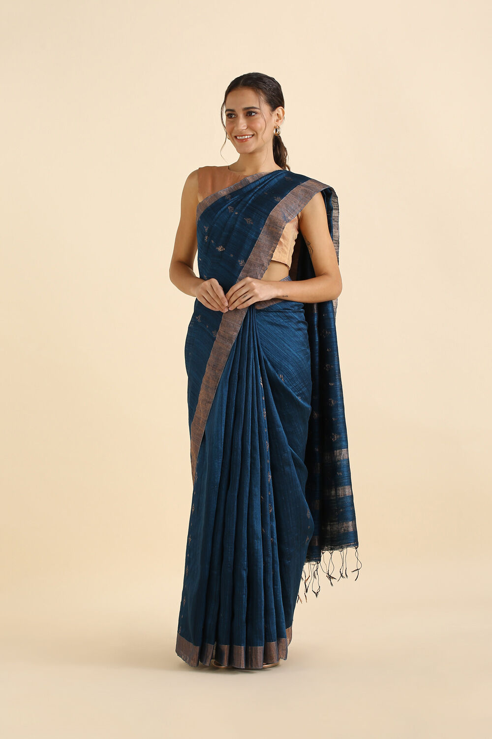 Dark Blue Pure Silk Vanya Jamdani Saree image number null