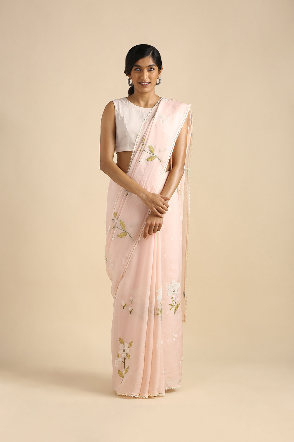 Light Pure Pink Viscose Embroidered Saree image number null