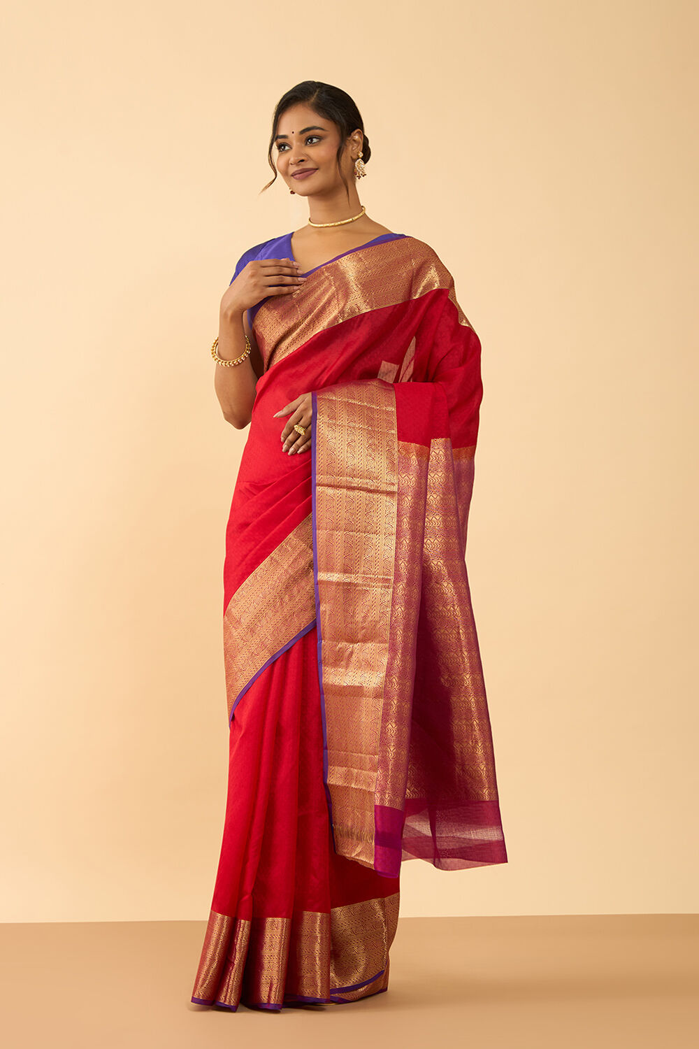 Dark Red Woven Silk Viscose Saree image number null