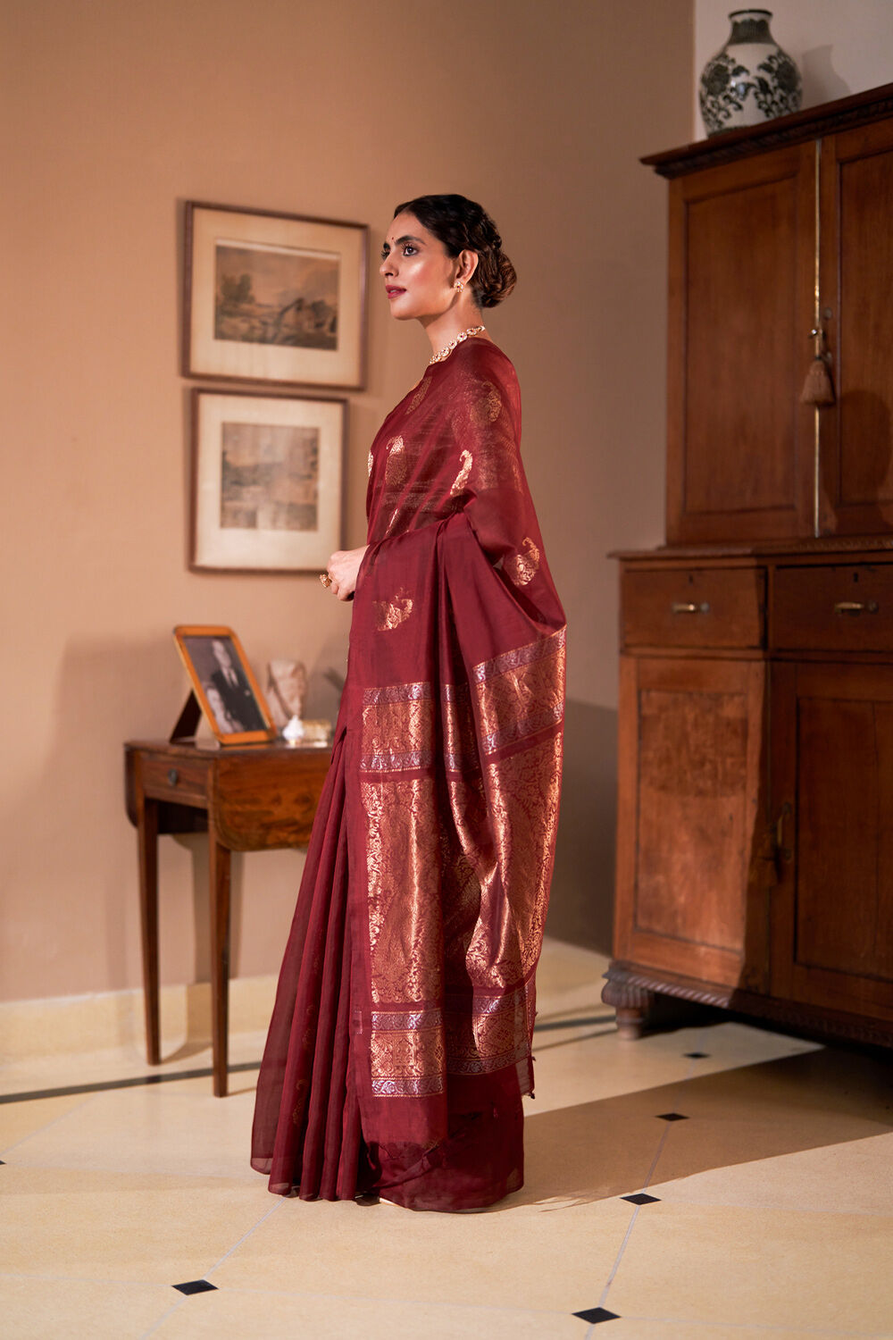 Brown Woven Pure Silk Cotton Saree image number null