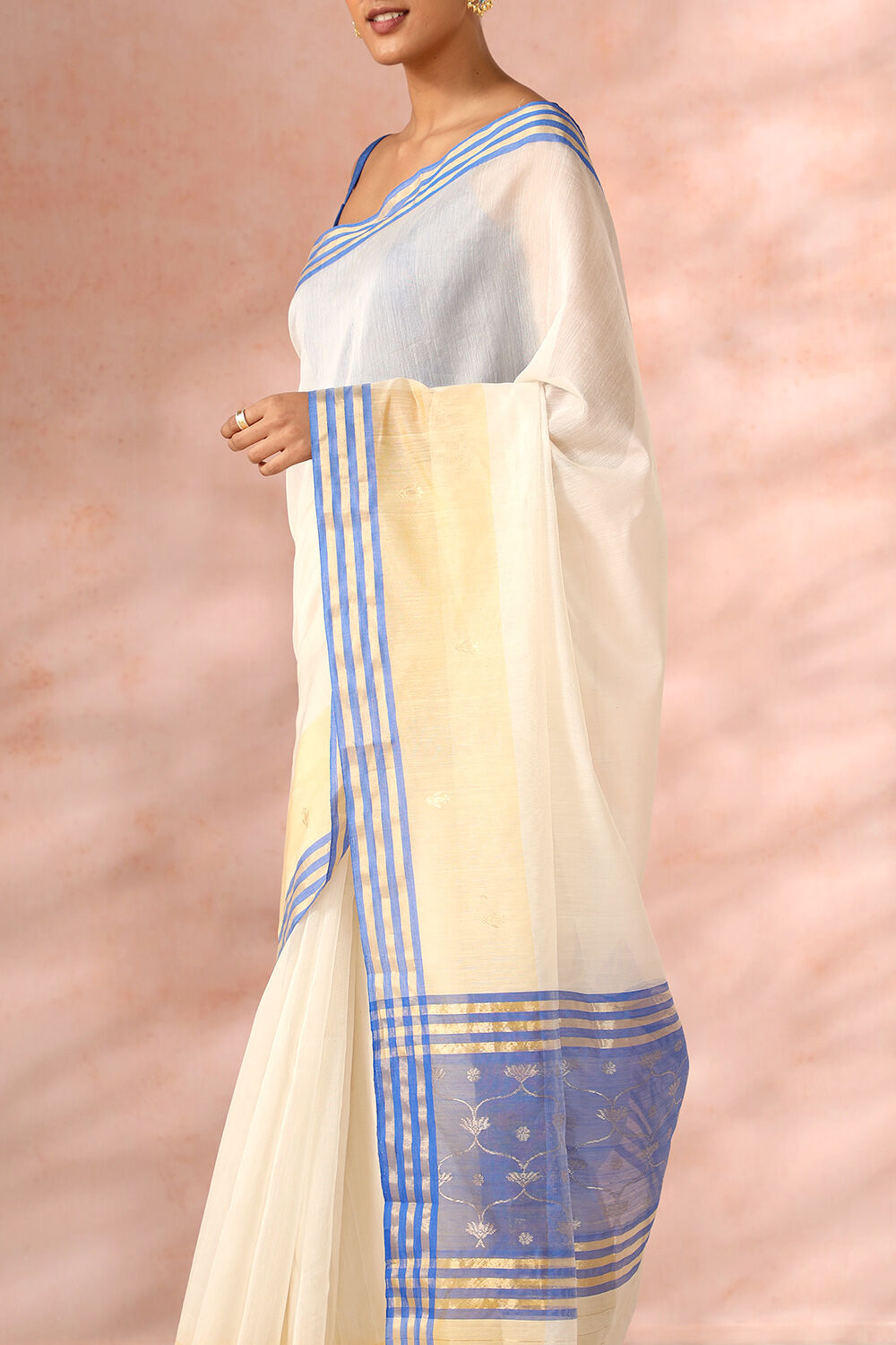 Off White Chanderi Pure Silk Cotton Woven Saree image number null