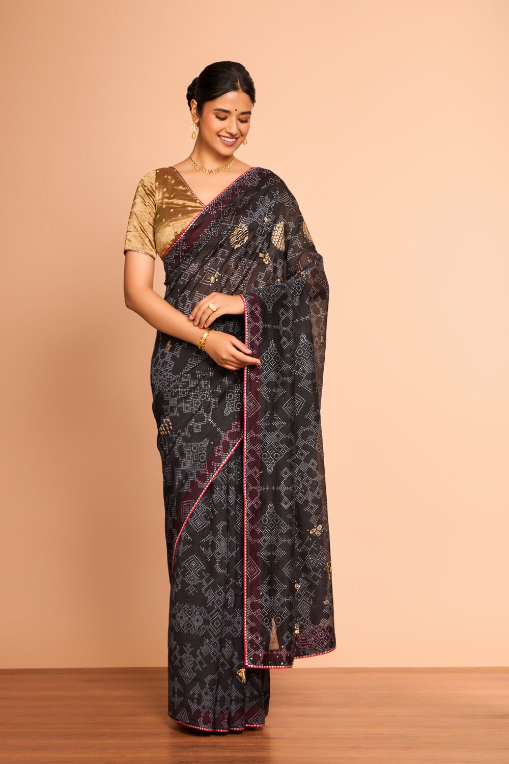 Black Printed Embroidered Pure Silk Cotton Saree image number null