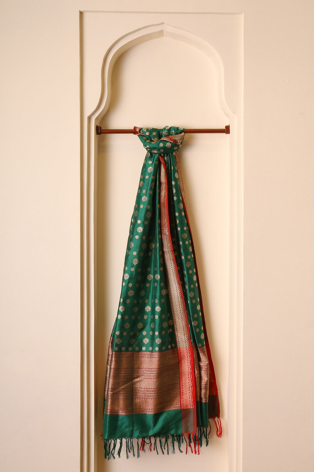 Dark Green Pure Silk Banaras Dupatta image number null