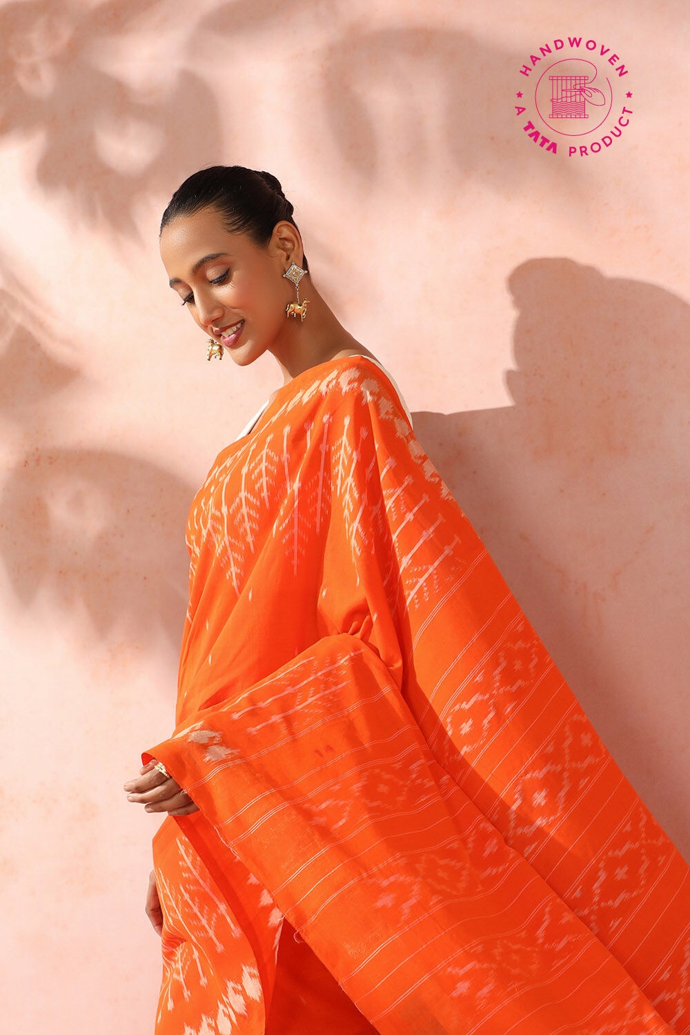 Orange Pure Cotton Pochampalli Ikat Saree image number null