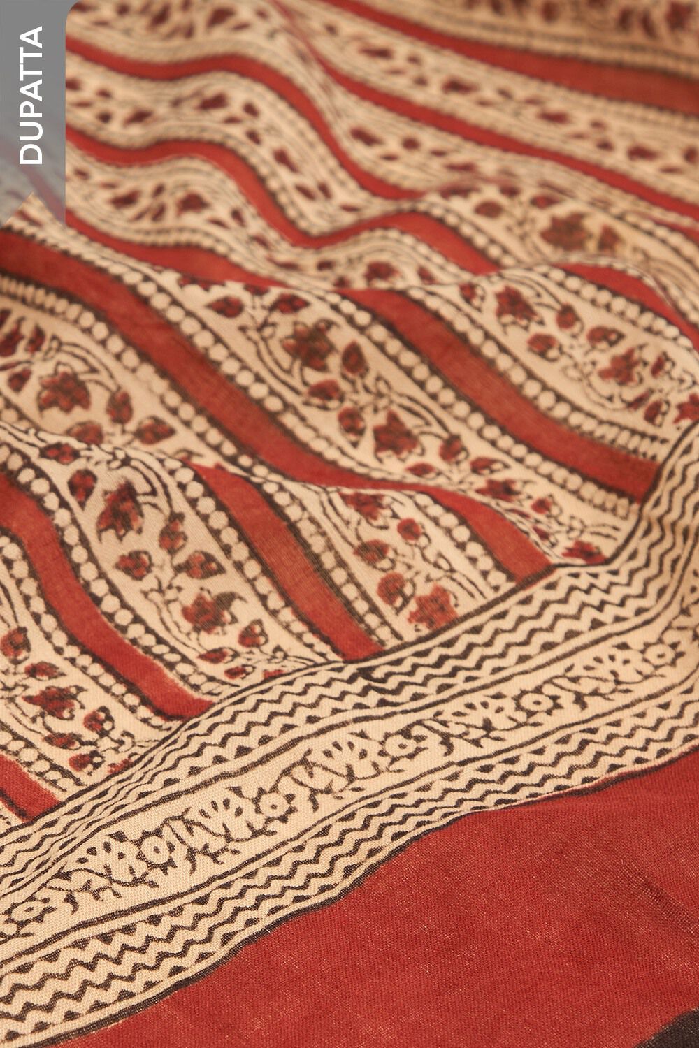 Dark Red Bagru Block Printed Pure Cotton Unstitched Suit Set image number null