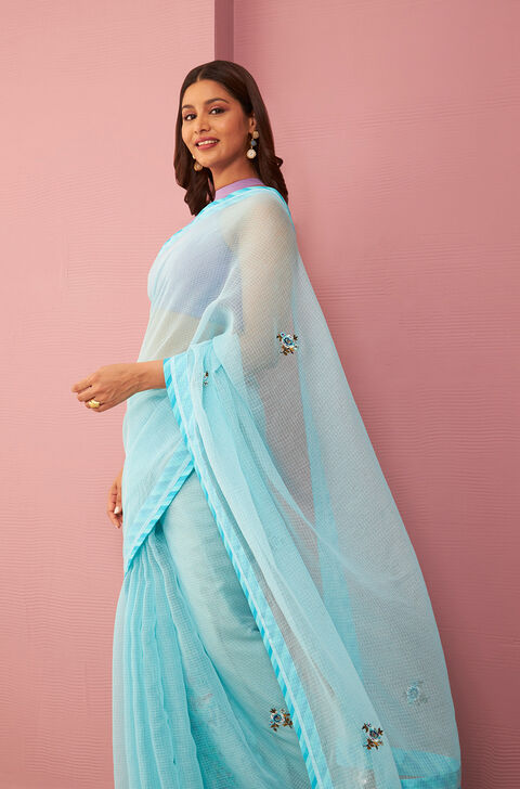 Blue Pure Kota Embroidered Saree