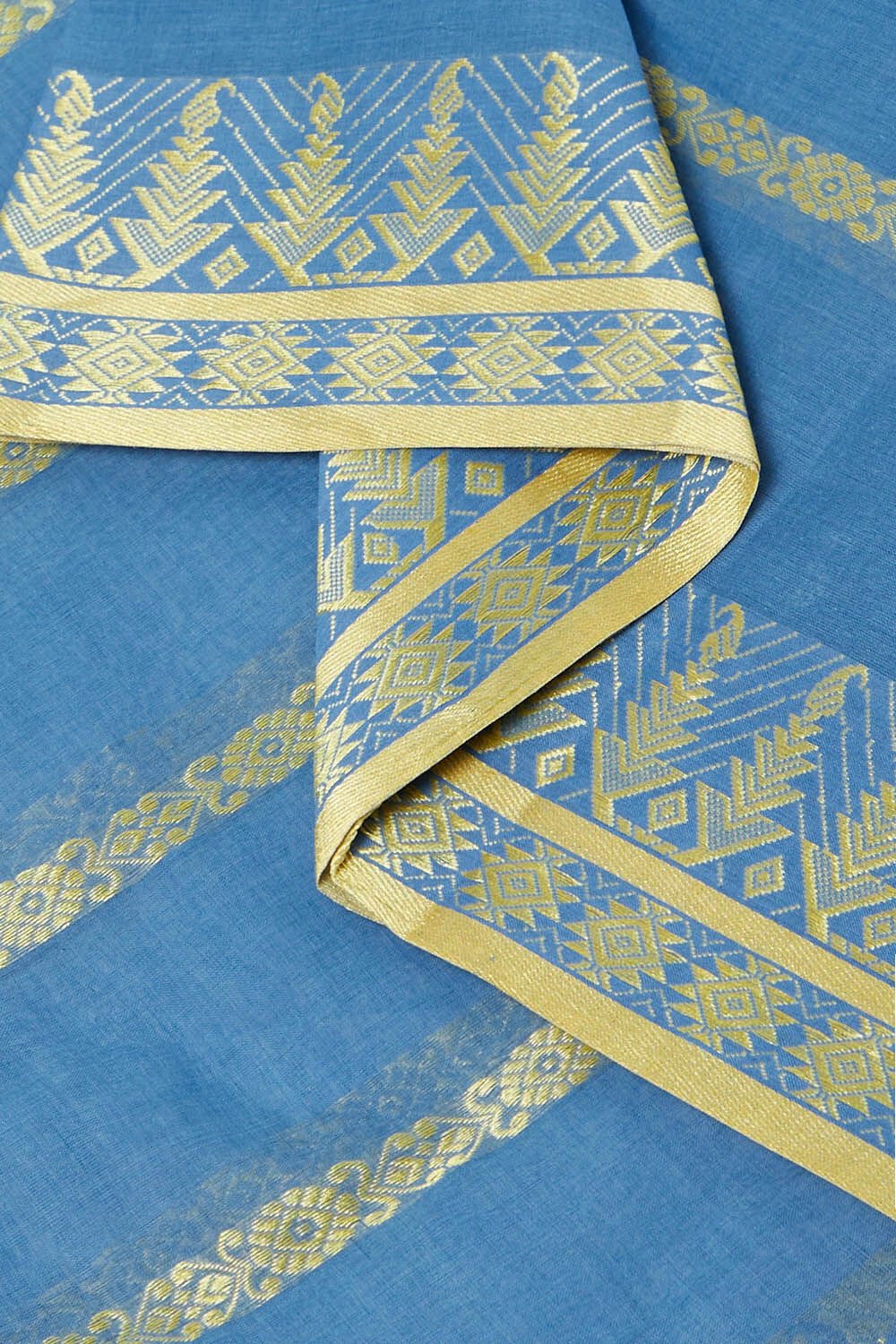 Light Pure Blue Cotton Bengal Saree image number null