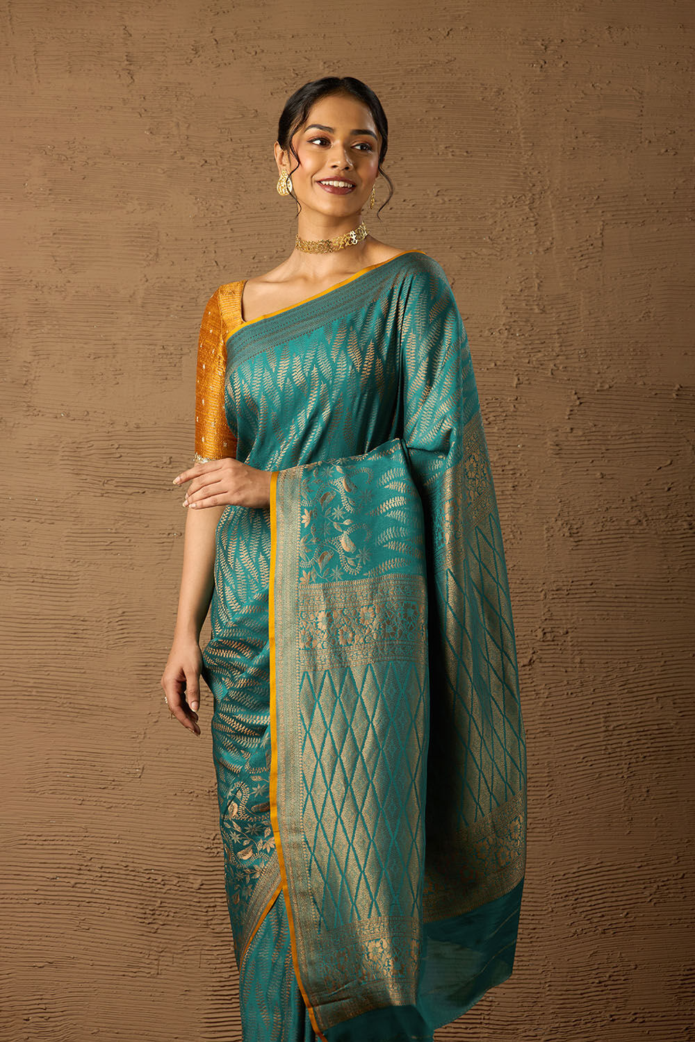 Dark Green Woven Pure Silk Crepe Saree image number null