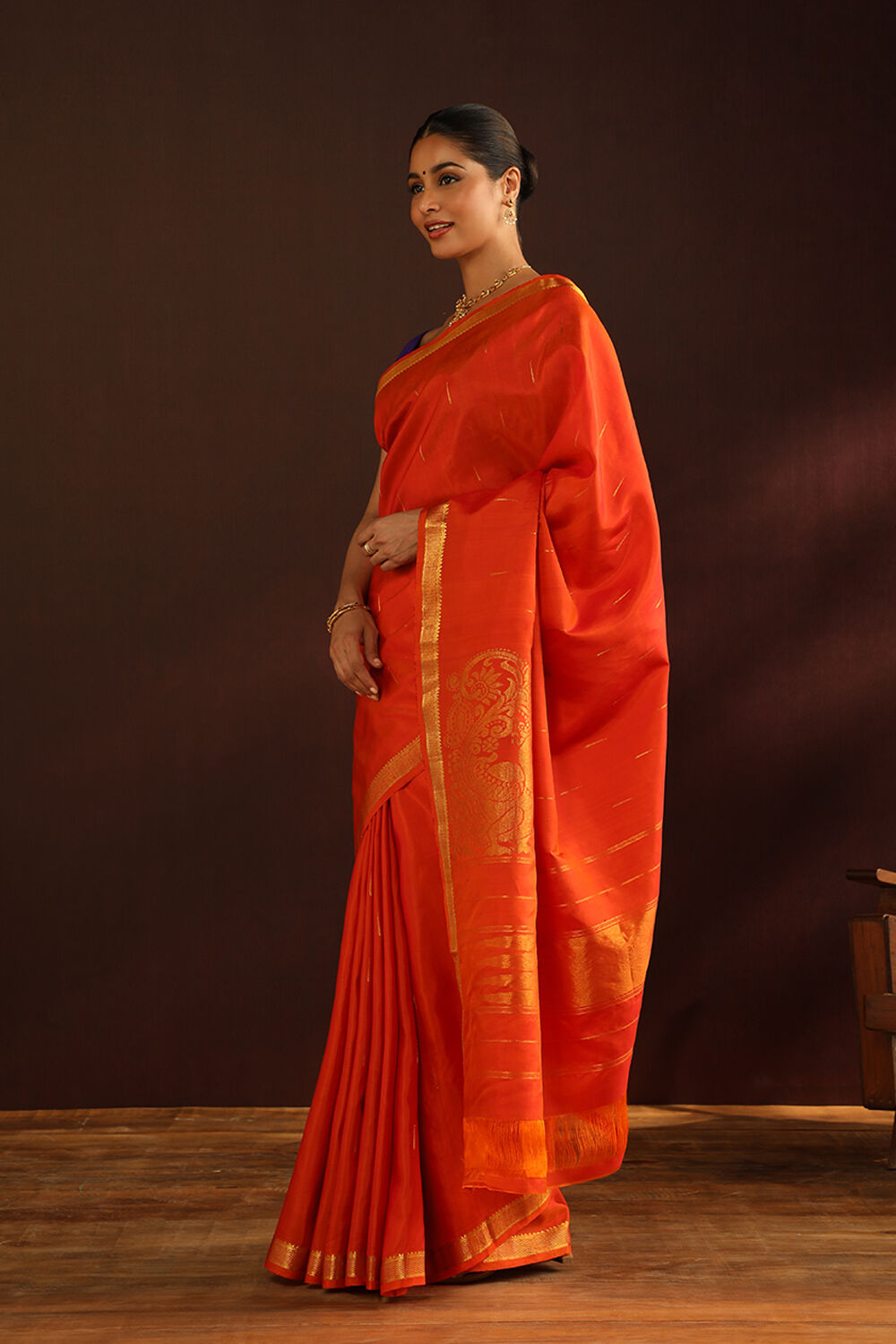 Orange Woven Pure Silk Kanjivaram Saree image number null