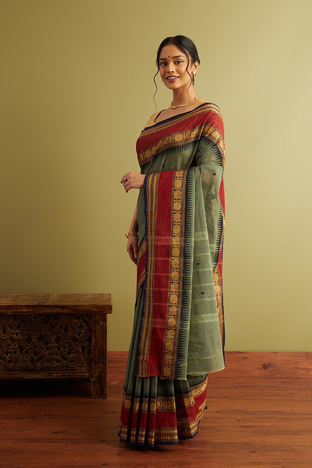 Dark Green Woven Pure South Cotton Saree image number null