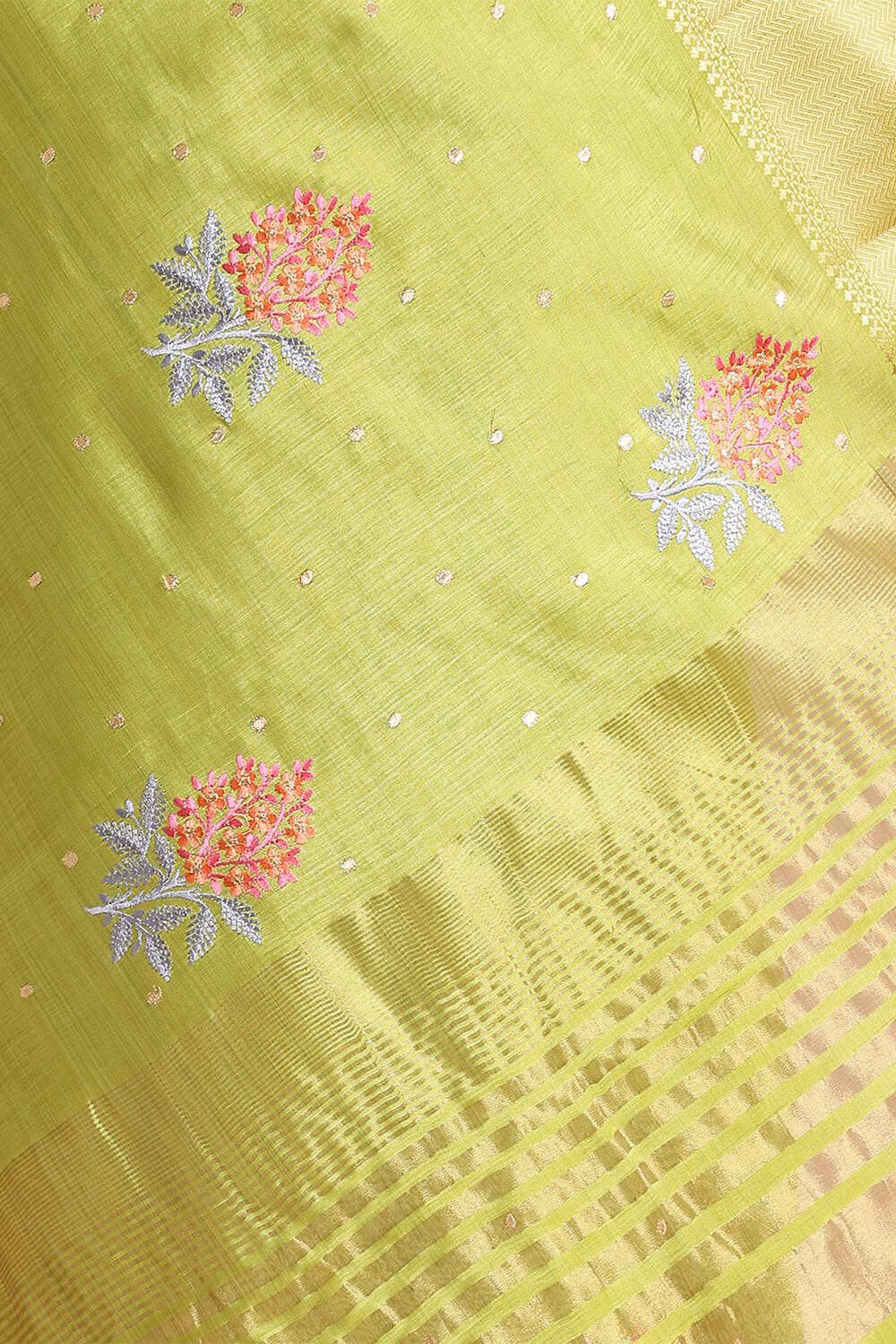 Green Pure Embroidered Saree image number null