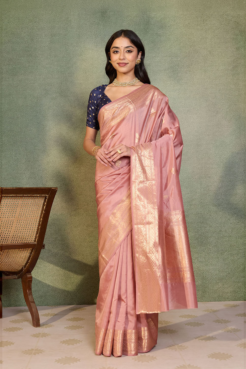 Light Pink Banarasi Inspired Design Silk Viscose Kadwa Saree image number null