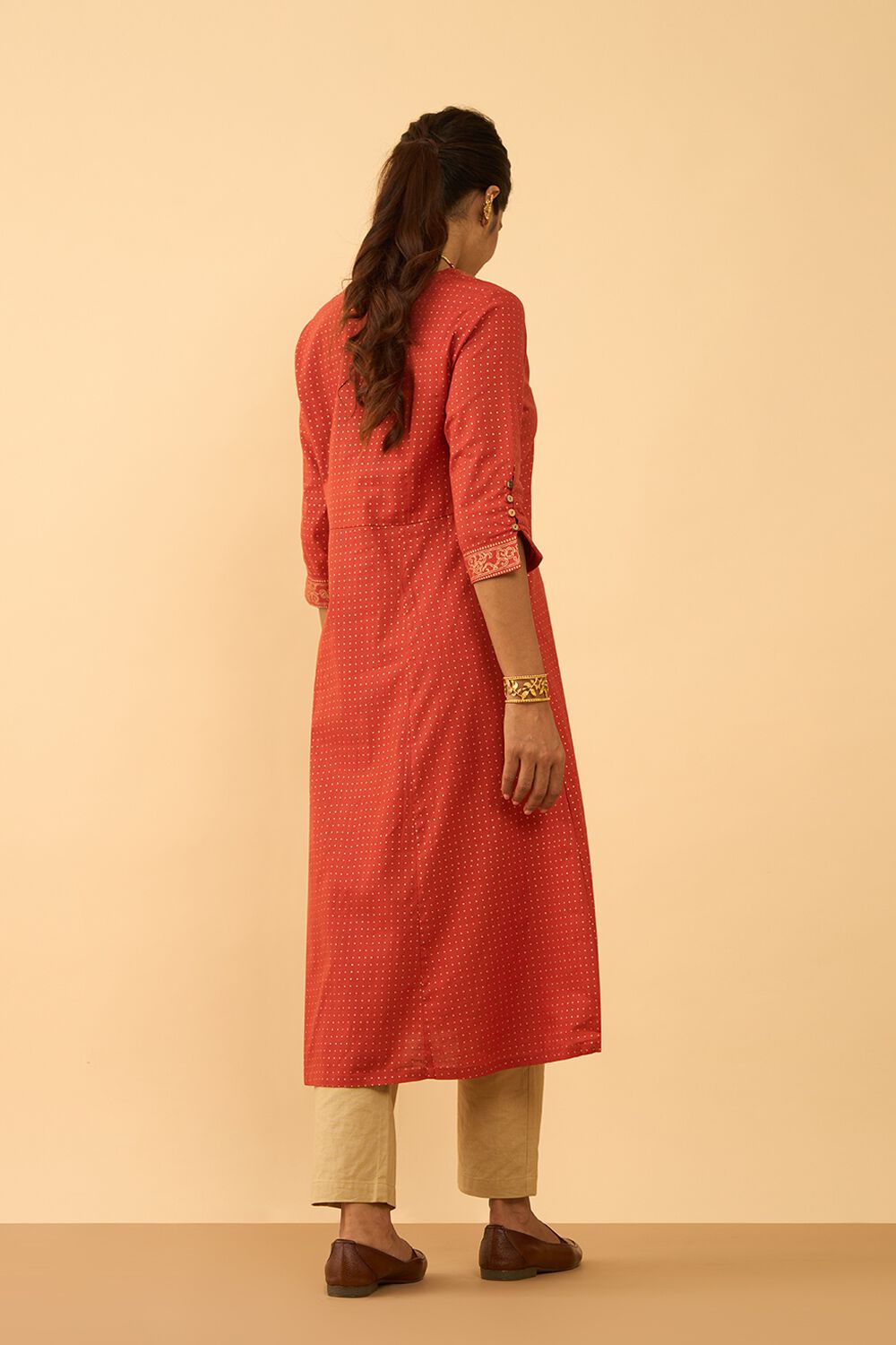 Dark Orange Screen Printed Pure Cotton Kurta image number null