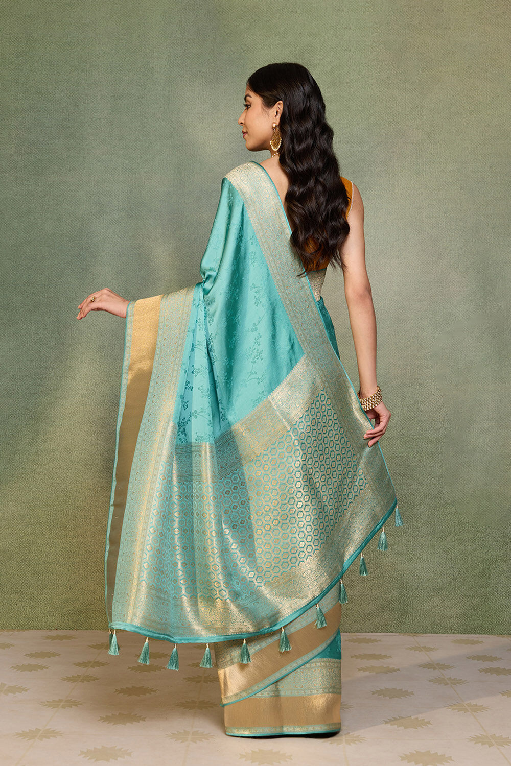 Blue Viscose Satin Tanchoi Saree image number null