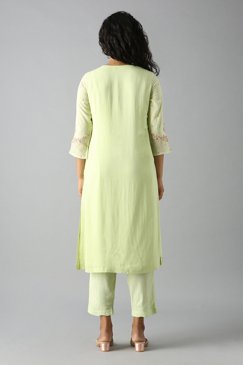 Light Green Embroideed Viscose Kurta Set image number null