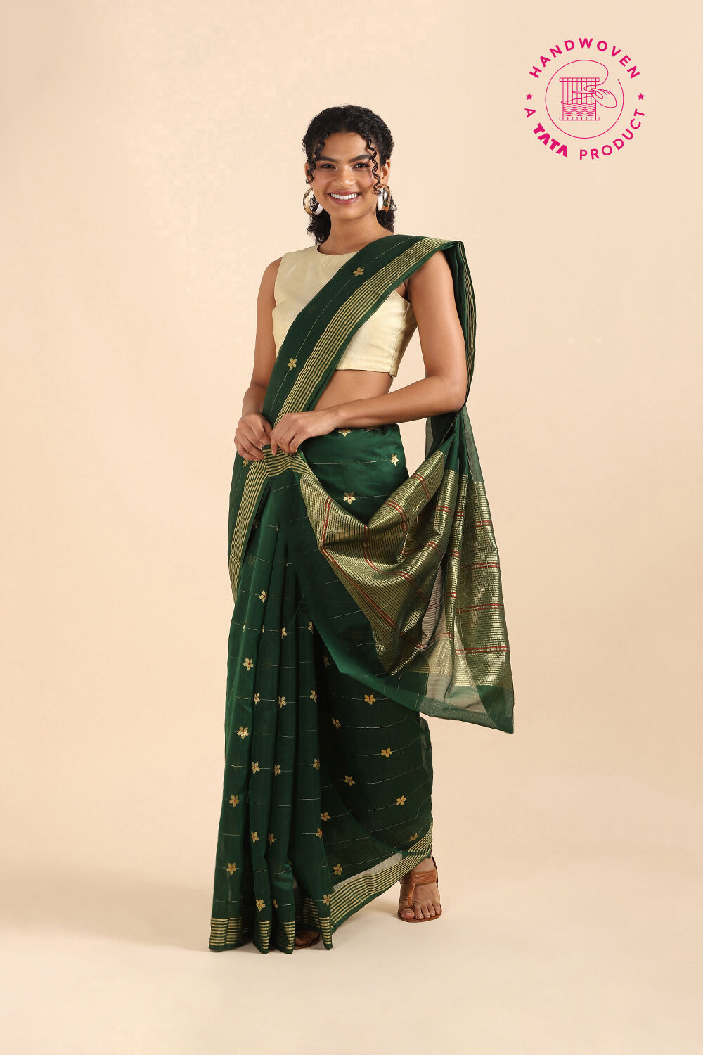 Dark Green Pure Silk Cotton Chanderi Saree image number null