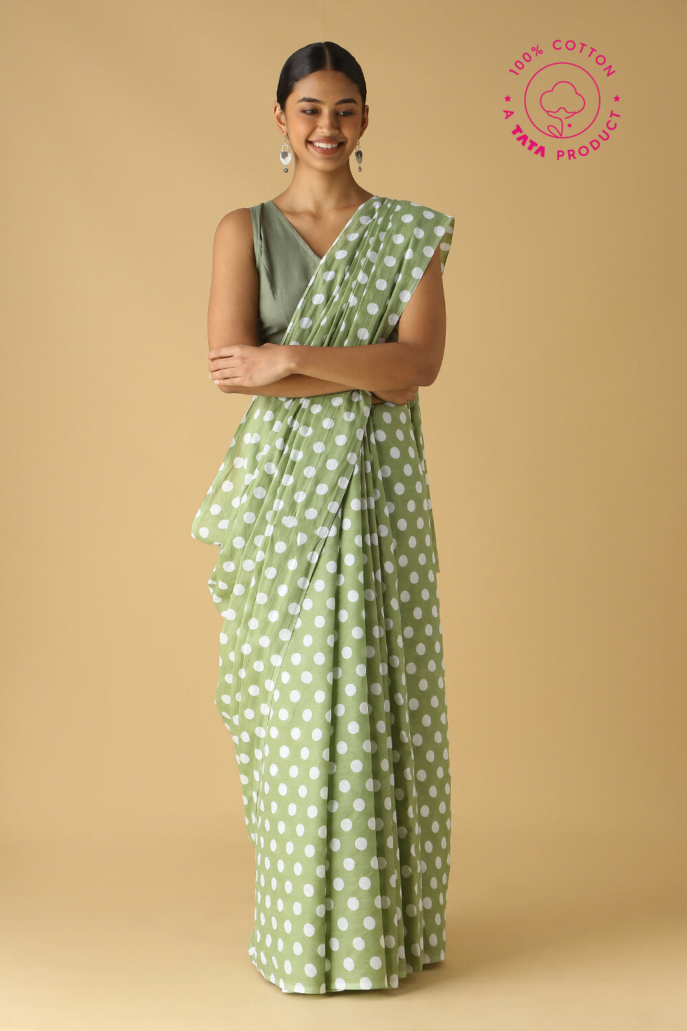 Green Pure Cotton Printed Saree image number null