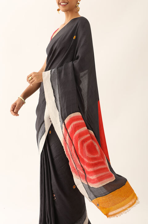 Grey Murshidabad Pure Silk Hand Painted Saree