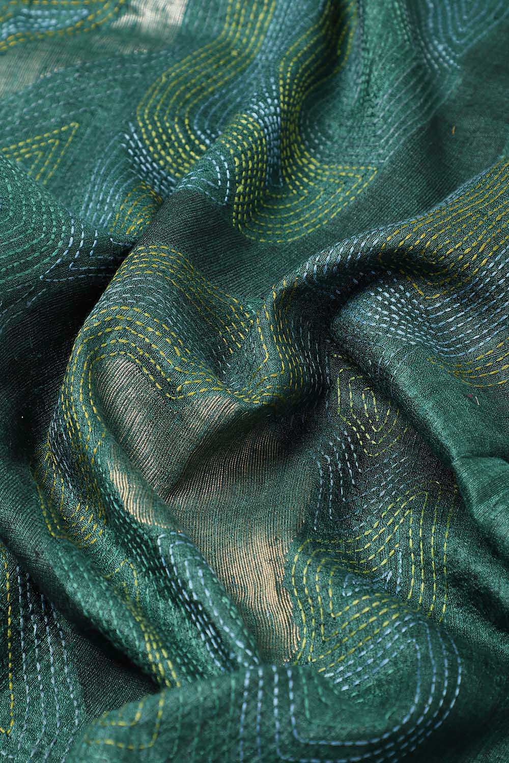 Dark Pure Green Silk Tussar Jamdani image number null