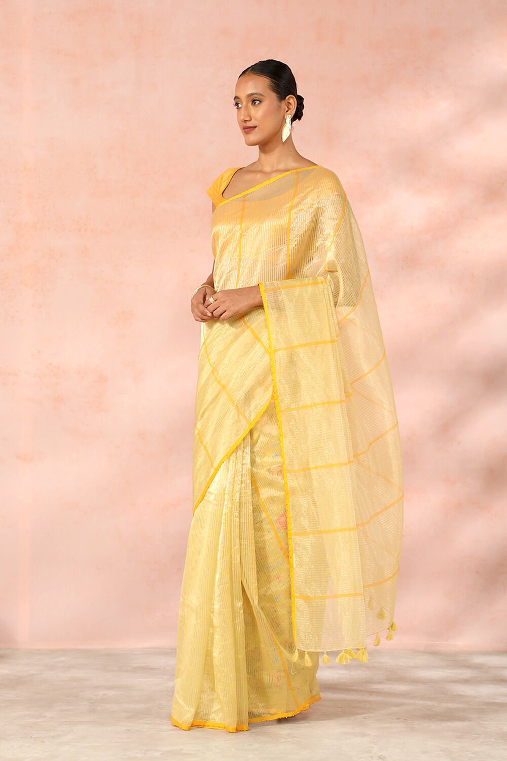 Yellow Contemporary Pure Silk Cotton Embroidery Saree image number null