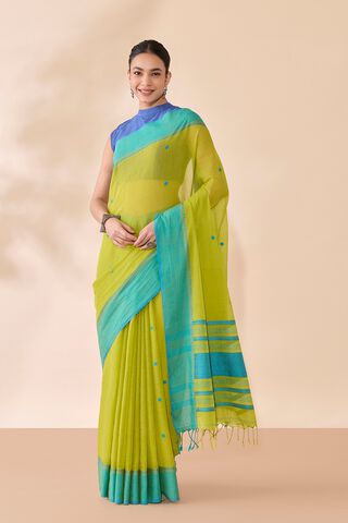 Light Green Woven Pure Cotton Bengal Saree thumbnail image number null