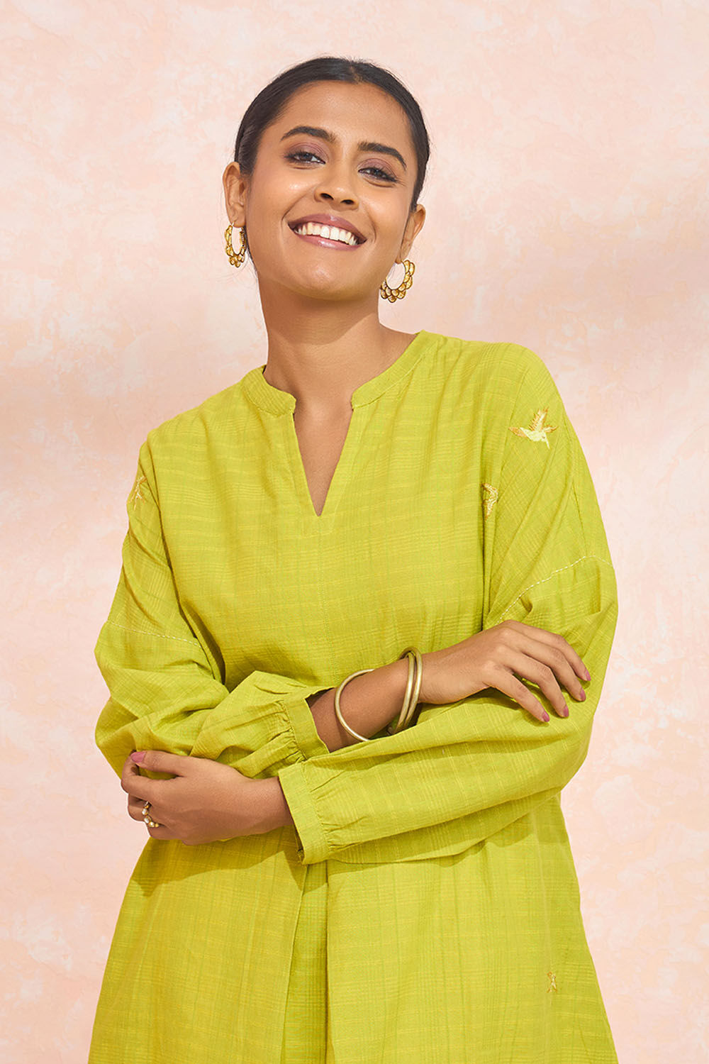 Light Green Pure Cotton Embroidered Kurta image number null