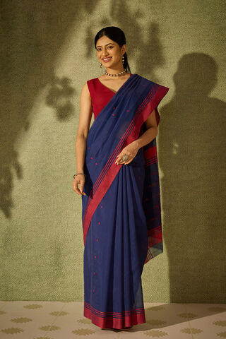 Dark Blue Woven Pure Silk Cotton Chanderi Saree image number