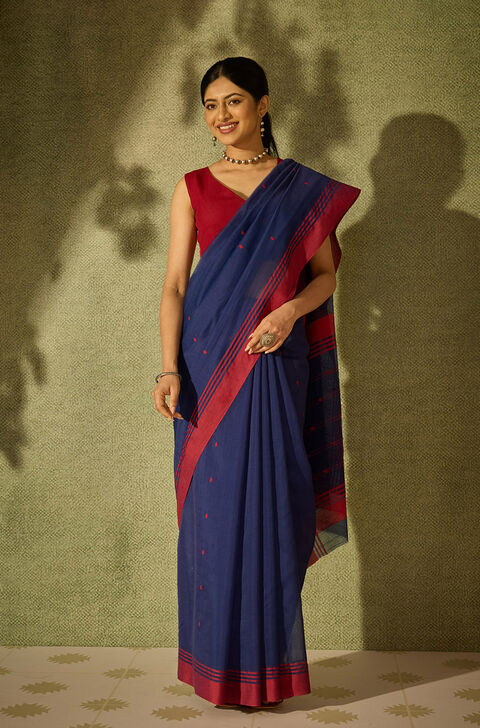 Dark Blue Woven Pure Silk Cotton Chanderi Saree