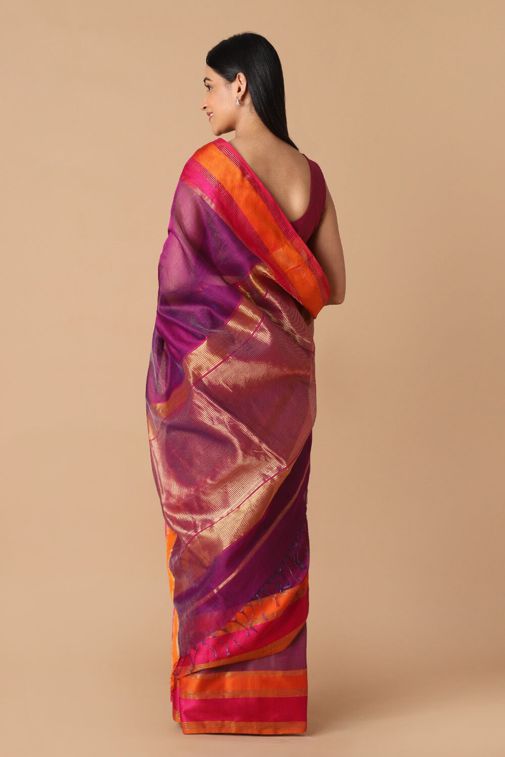 Purple Pure Silk Cotton Maheswari Saree image number null