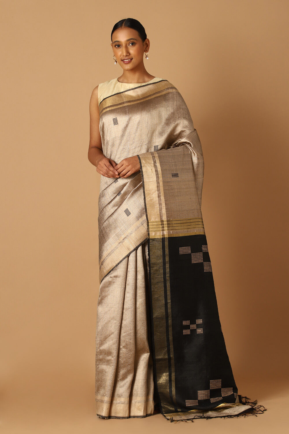 Brown Pure Tussar Silk Bhagalpuri Saree image number null
