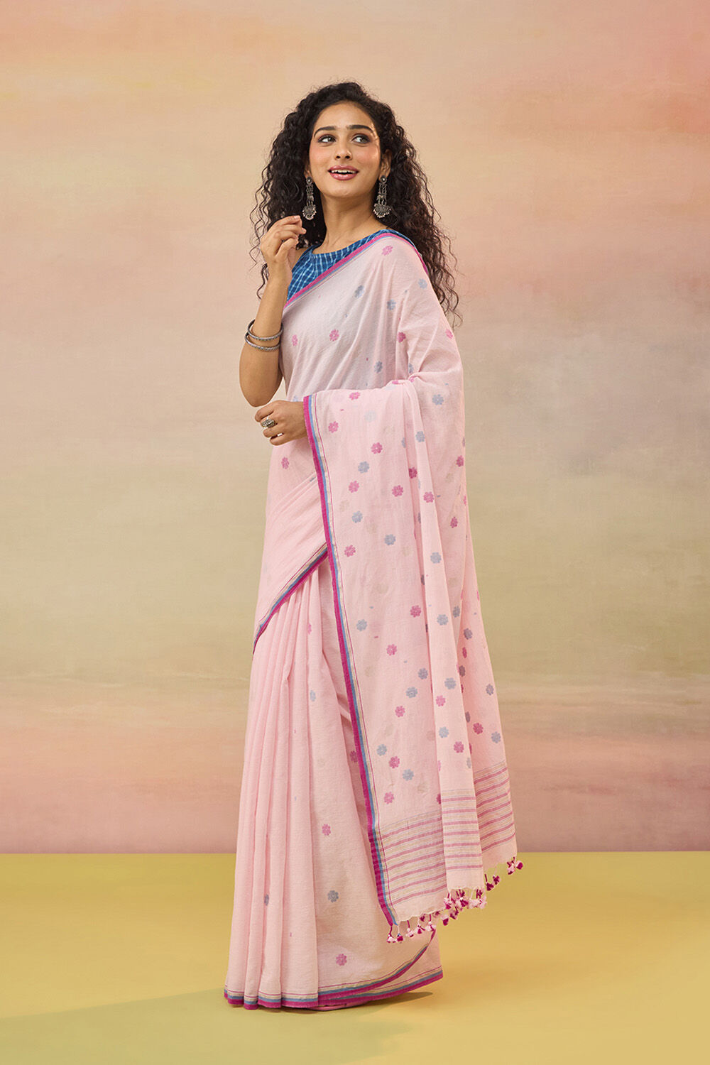 Light Pink Bengal Pure Cotton Jamdani Saree image number null