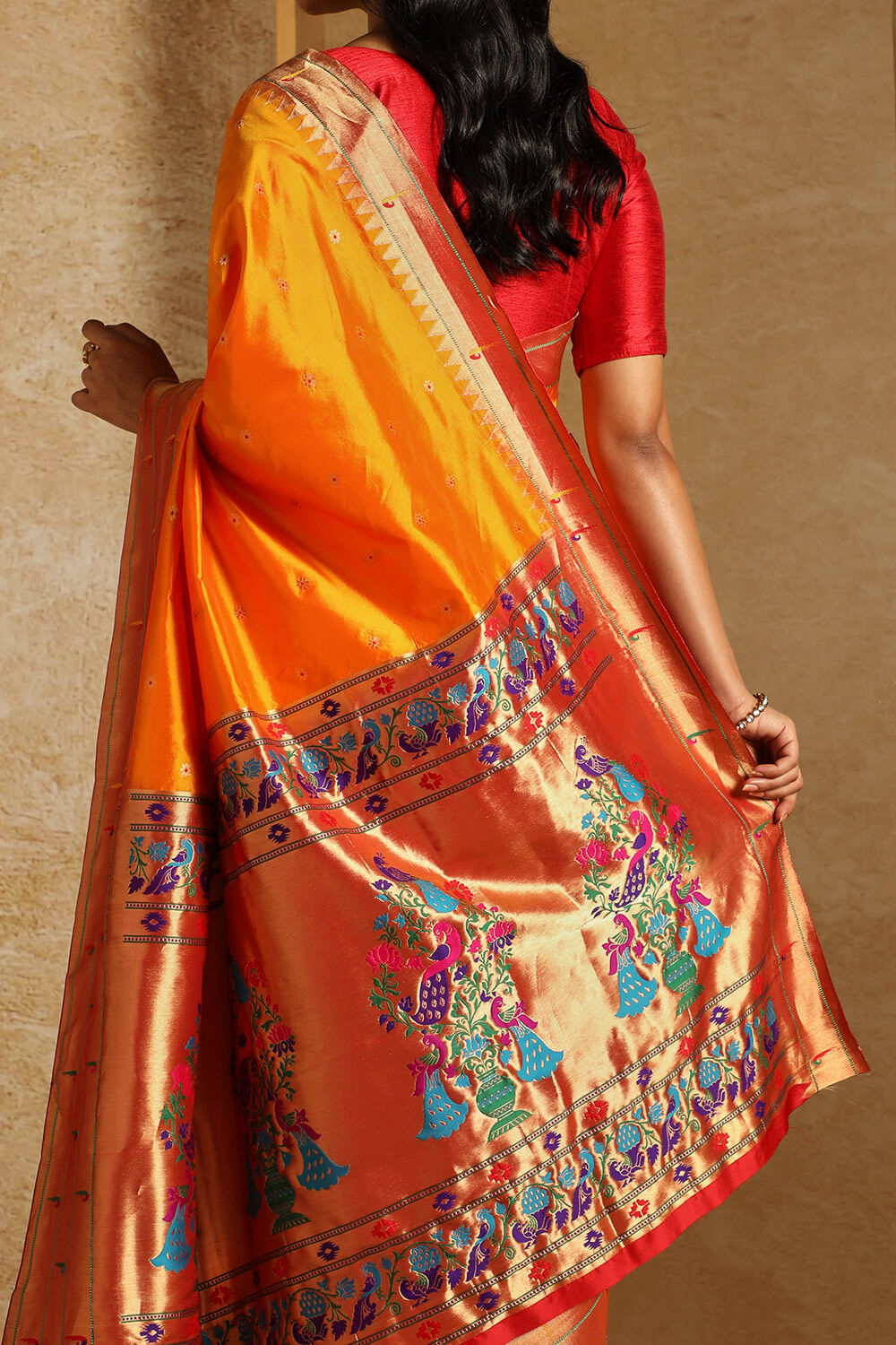 Mustard Pure Silk Woven Paithani Inspired Saree image number null