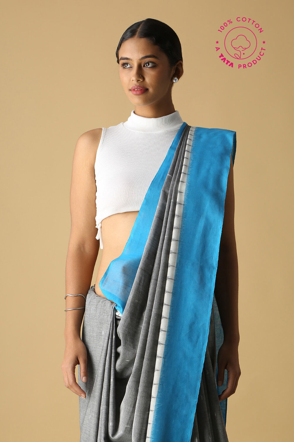 Grey Pure Cotton Pochampalli Ikat Saree image number null