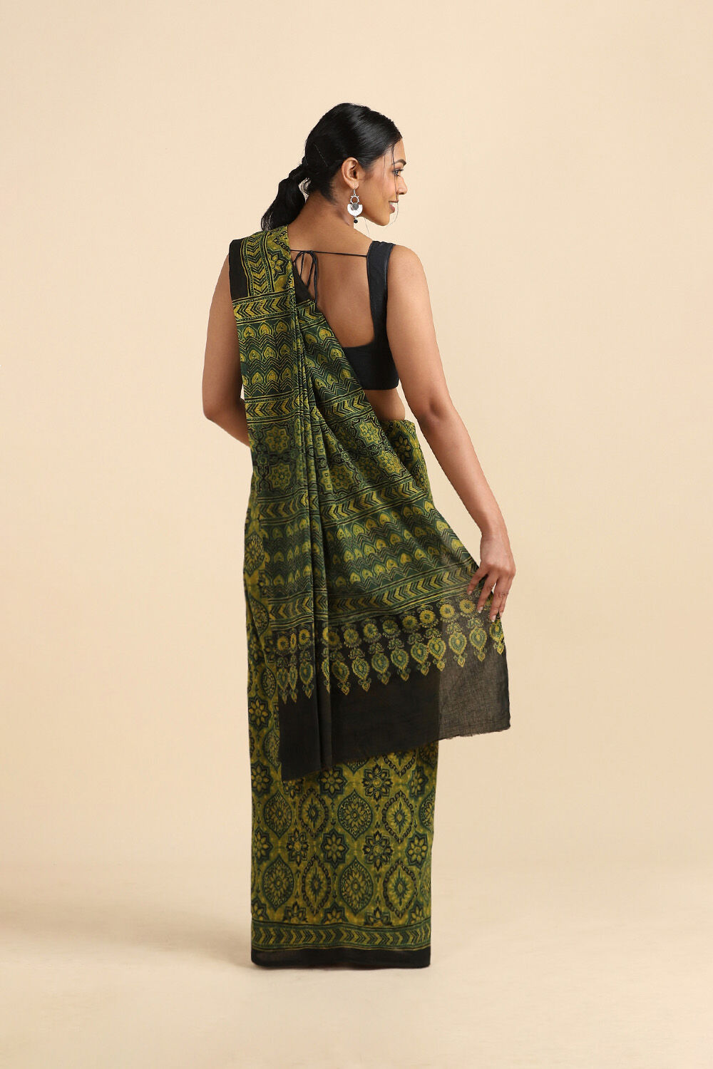 Green Pure Cotton Ajrakh Printed Saree image number null