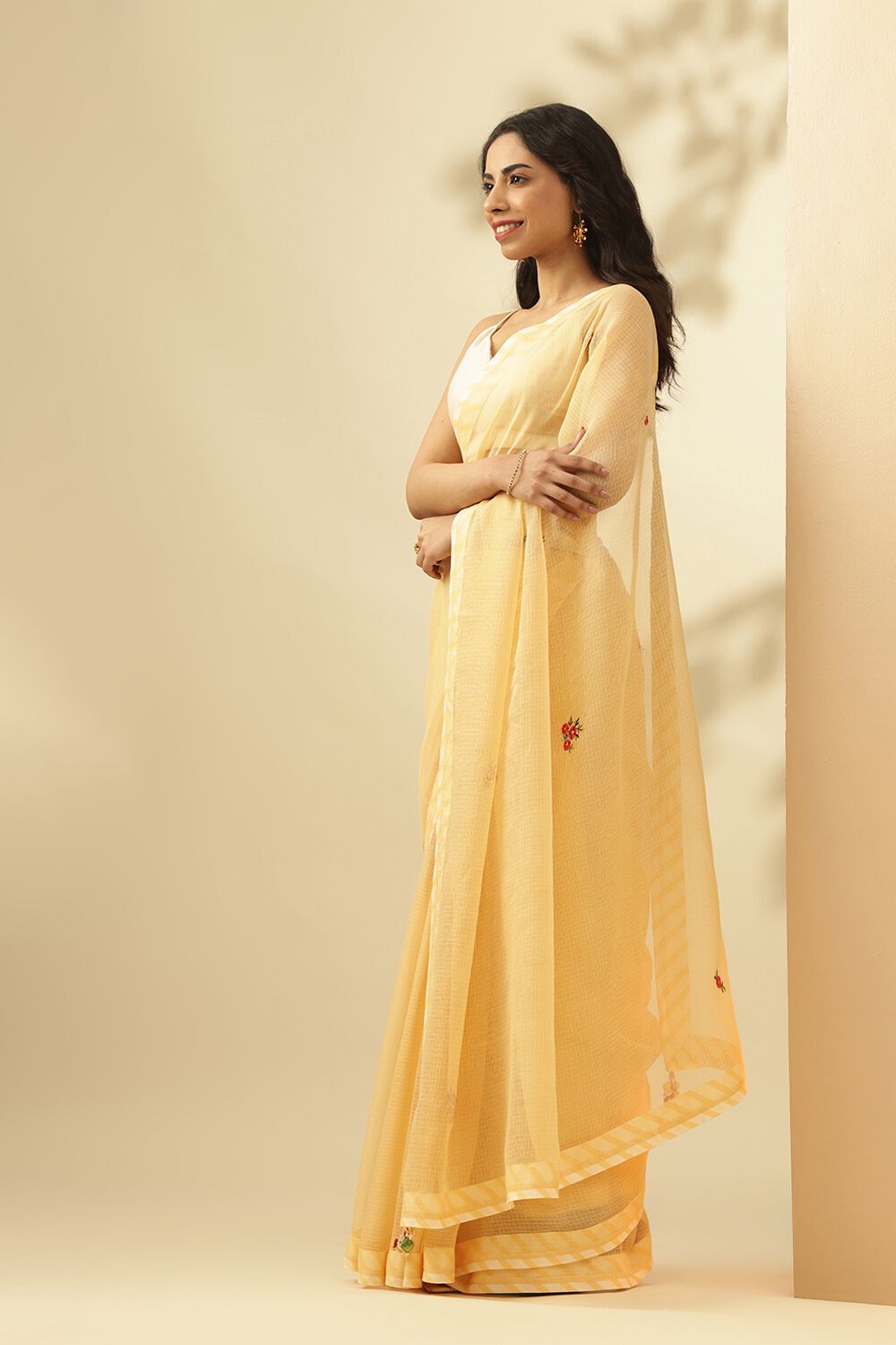 Yellow Pure Kota Embroidered Saree image number null