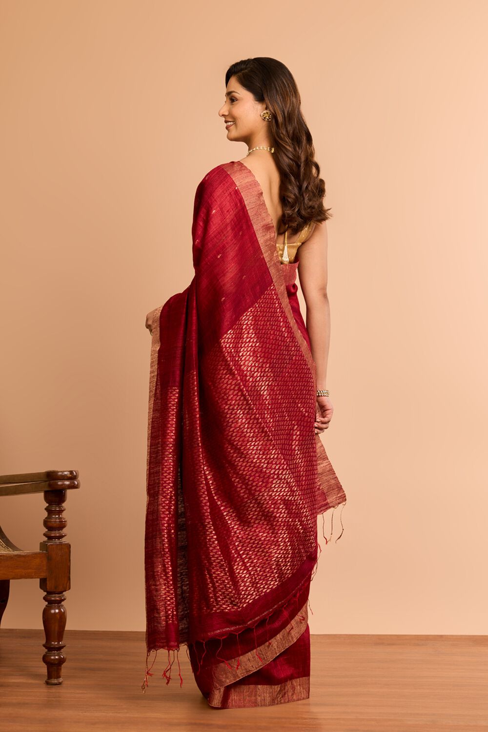 Dark Red Woven Pure Silk Vanya Bengal Saree image number null