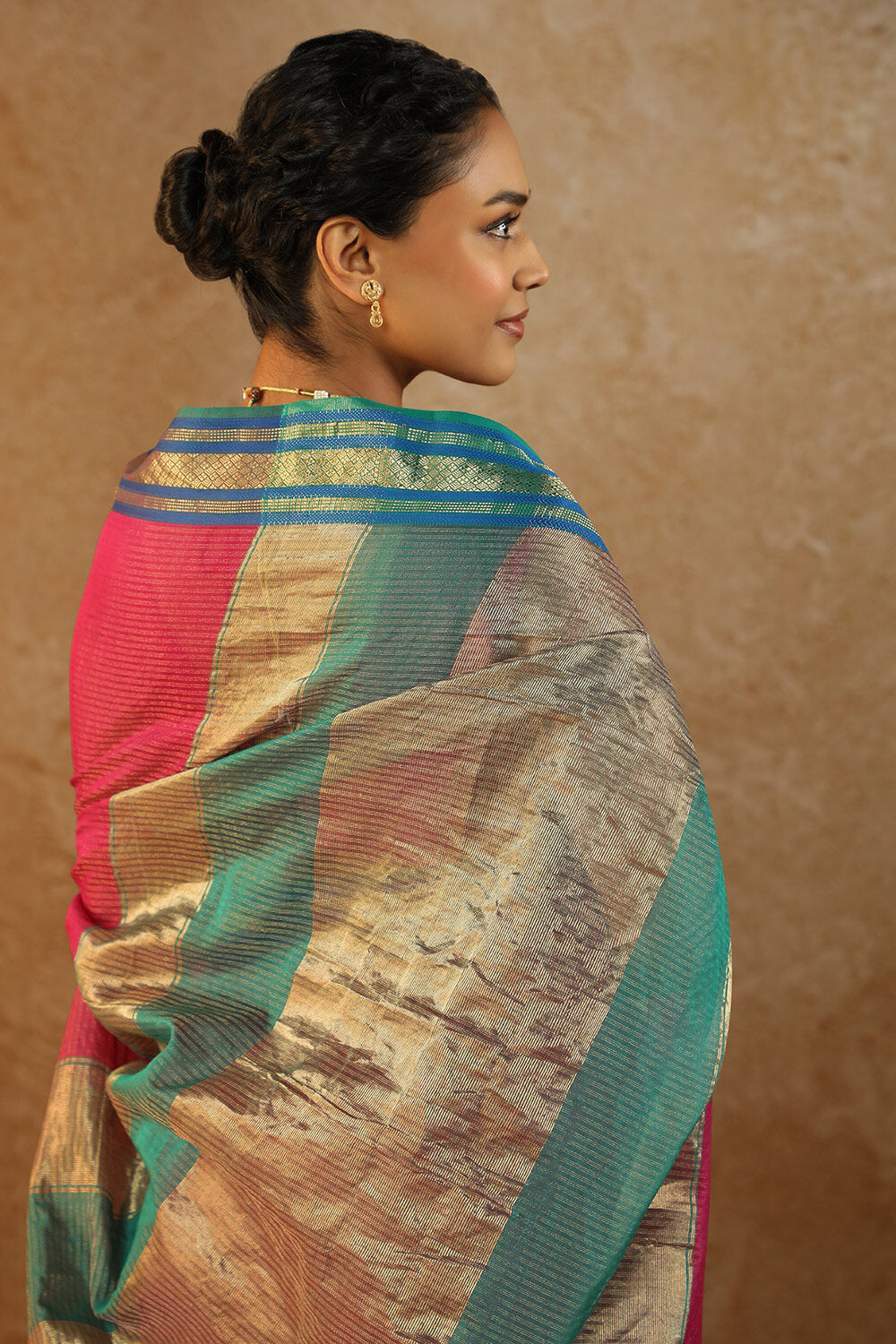 Pink Woven Pure Tissue Cotton Maheshwari Saree image number null