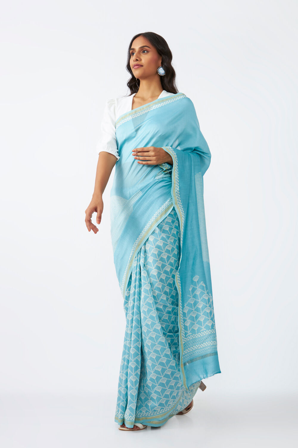 Blue Pure Silk Cotton Printed Saree image number null