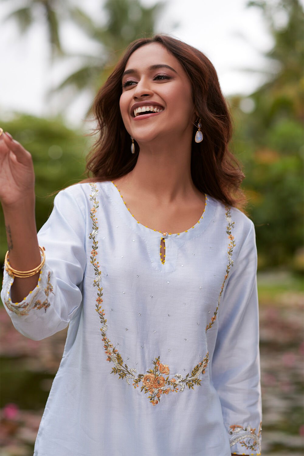 Light Blue Silk Cotton Embroidered Kurta image number null